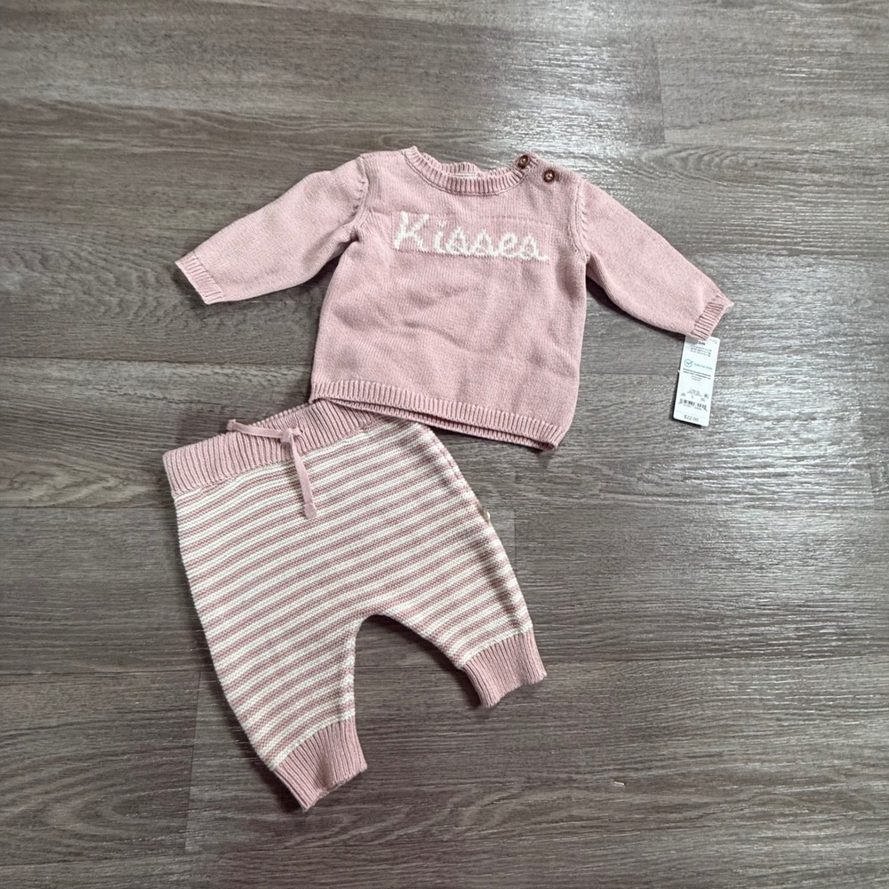 Carters Just One You Baby Girls 2pc Knit Sweater Set Pink Kisses 3M 1U281010